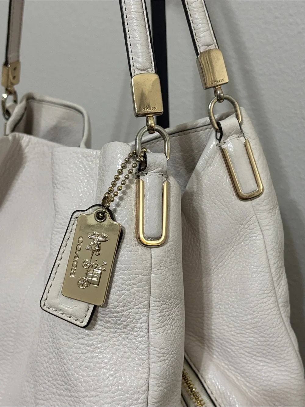 Coach White Pebbled Leather Shoulder Hobo with Gold Hardware
